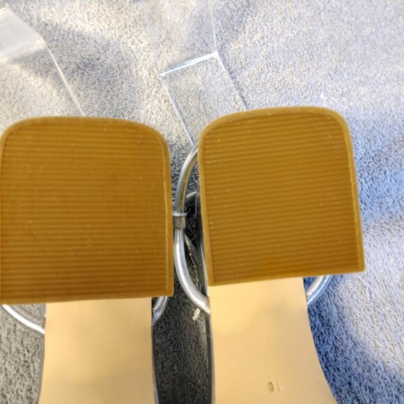 Chic & Modern Modatope Silver Metallic Block Heels Size 10 Ankle Strap Platform - Picture 15 of 16